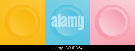Set of abstract 3d beige, different color circle frame design for cosmetic product. Collection of trendy color geometric background with copy space. Top view scene. Vector EPS10. Stock Vector