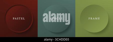 Set of abstract 3d beige, different color circle frame design for cosmetic product. Collection of trendy color geometric background with copy space. Top view scene. Vector EPS10. Stock Vector