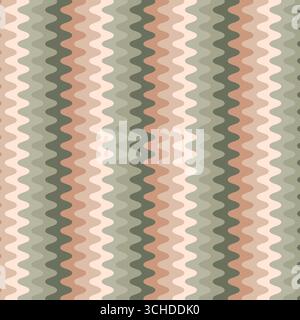 Retro striped wavy seamlepattern. 70s style abstract psychedelic waves flowing simple design. summer wavy stripes childish fabric print. Geometric texture. Vector illustration.Eps 10. Stock Vector