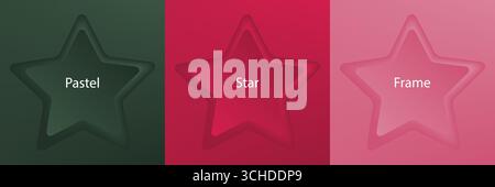 Set of abstract 3d beige, different color star frame design for cosmetic product. Collection of trendy color geometric background with copy space. Top view scene. Vector EPS10 Stock Vector