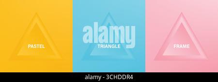 Set of realistic 3d geometric triangle frame. Collection of Minimal frames background with copy space. Top view for product display. Vector illustration Stock Vector