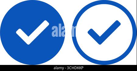 A pair of blue vector circular checkmark icons, one filled and one outlined, designed for user interface elements, web design project. Stock Vector