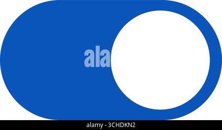 Modern flat-design blue toggle switch in the ON state. Editable vector for UI design, apps, and web interfaces. Stock Vector