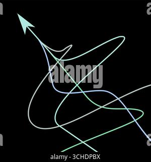 Graphic vector of blue and green color ropes converging into arrows isolated on black background, Technology light lines of business and finance Stock Vector