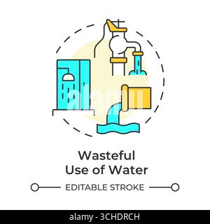 Wasteful use of water multi color concept icon Stock Vector