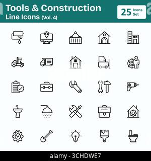 Tool & Construction Line Icons (Vol. 4) Stock Vector