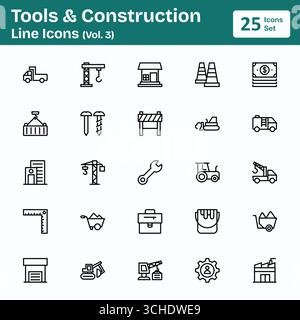 Tool & Construction Line Icons (Vol. 3) Stock Vector