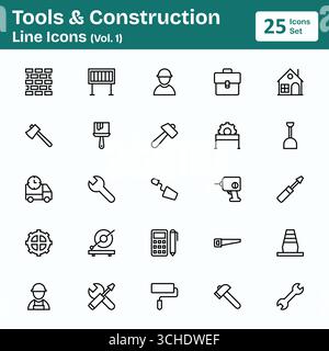 Tool & Construction Line Icons (Vol. 1) Stock Vector