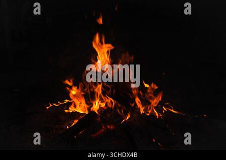 A big bonfire in the yard at night Stock Photo