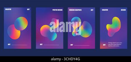 Gradient Abstract Cover Designs – Modern Vibrant Background Templates with Colorful Futuristic Shapes Stock Vector
