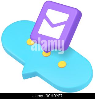 Blue and purple message bubbles with envelope symbol for chat, communication, web design, app UI, and social media. 3d icon realistic vector illustrat Stock Vector