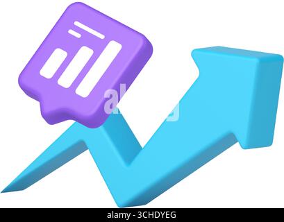 Growth progress analytics chart arrow rising graph increase success business development finance 3d icon realistic vector illustration Stock Vector