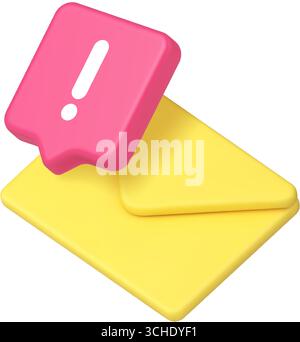 Important notification alert warning message email announcement communication information 3d icon realistic vector illustration Stock Vector