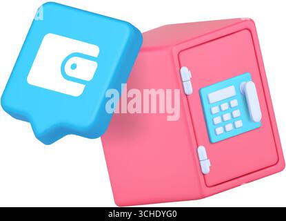 Safe security digital finance wallet cryptocurrency protection storage investment banking wealth management mobile payment encryption 3d icon realisti Stock Vector