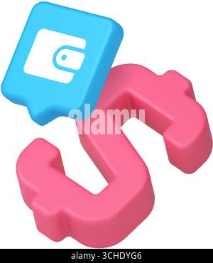 Digital payment wallet security transaction finance connection blockchain crypto money transfer 3d icon realistic vector illustration Stock Vector