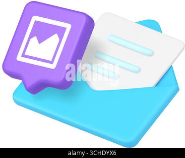 Email message communication chat dialog image picture sharing information contact inbox mail 3d icon realistic vector illustration Stock Vector