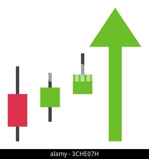 Green Arrow with Candlestick Chart vector Trading and Investment concept icon or design element Stock Vector