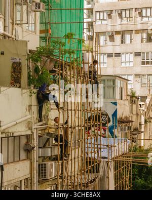 Bamboo scaffolding construction in Hong Kong Stock Photo