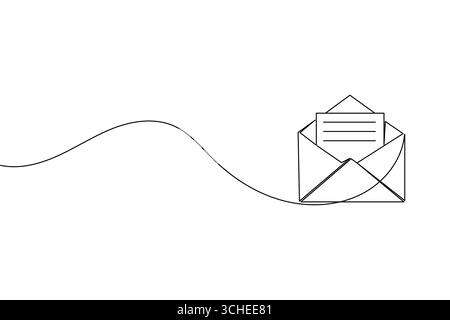 One line drawing envelope icon isolated outline simple minimal vector illustration Stock Vector