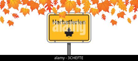 autumn holiday sign on sky background with fallen leaves vector illustration Stock Vector