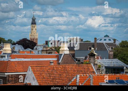 Skyline of Haarlem in The Netherlands with the Historic Bakenesserkerk Tower and the Iconic Dome of the Former Prison Stock Photo
