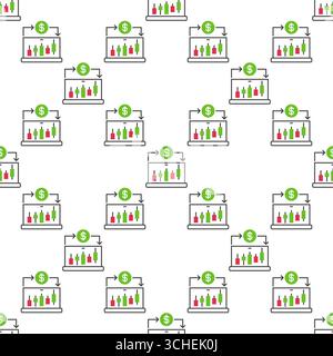 Candlestick Chart on Laptop Screen vector Online Crypto Trading concept seamless pattern Stock Vector
