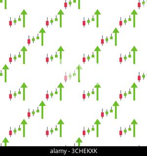 Green Arrow with Candlestick Chart vector Trading and Investment concept seamless pattern Stock Vector