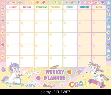Cute unicorn printable weekly planner vector Stock Vector Image & Art ...