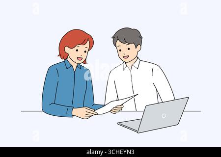 Engaging in a Collaborative Work Session Utilizing a Laptop Alongside Paper for Discussion Stock Photo