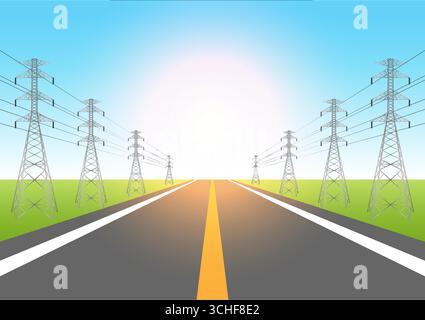 Electric pylon silhouette. High voltage electric line, power ...