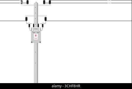 Electric pole and and Electric transformer. Electric pole. Power Poles. Electric Power transmission. Vector Illustration Isolated on White Background. Stock Vector