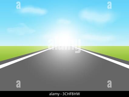 Empty Road Background. Road through the Green Field. Road through the Countryside. Vector Illustration. Stock Vector