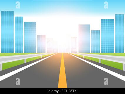 Empty Highway Road  in a city with Building. Vector Illustration. Stock Vector