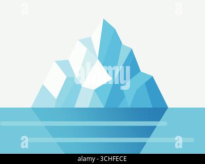 A faceted iceberg sits in calm ocean water casting cool reflections against a pale horizon. Stock Vector