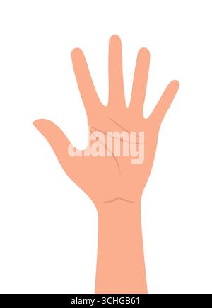 Human hand showing number five with fingers, isolated on white background. Flat vector illustration Stock Vector