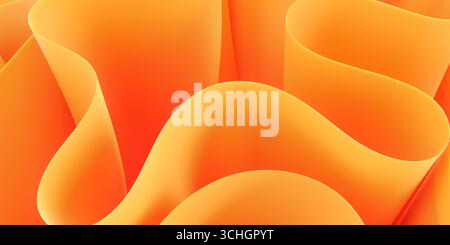 Modern design theme with vibrant orange dynamic waves, abstract soft curves with beautiful light and shadow, elegant minimalist backdrop for product d Stock Photo