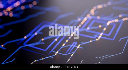 Digital communication theme with abstract futuristic backdrop, motion blur effect on glowing circuit board showing speed, energy, and modern science t Stock Photo