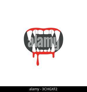 A set of classic vampire fangs with blood dripping on a white background Stock Vector