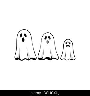 A set of three cartoon ghosts with different expressions a Halloween vector illustration Stock Vector