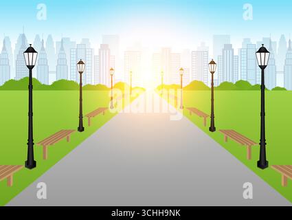 Green Park. Public Park. City Park Background. Vector Illustration. Stock Vector