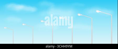 Public Street Light Pole Against Blue Sky. Vector Illustration. Stock Vector