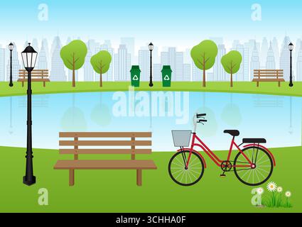 Green Park. Public Park. City Park Background. Vector Illustration. Stock Vector