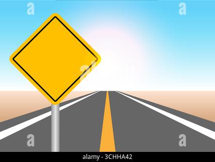 Asphalt Road with Traffic Sign. Vector Illustration. Stock Vector