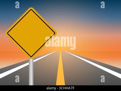 Asphalt Road with Traffic Sign. Vector Illustration. Stock Vector