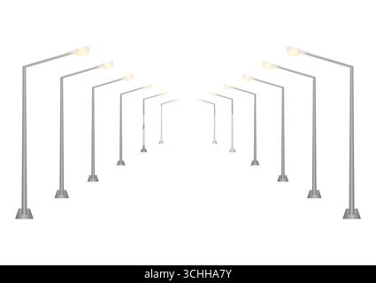 Public Street Light Pole Vector Illustration Isolated on White Background. Stock Vector