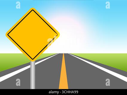 Asphalt Road with Traffic Sign. Vector Illustration. Stock Vector