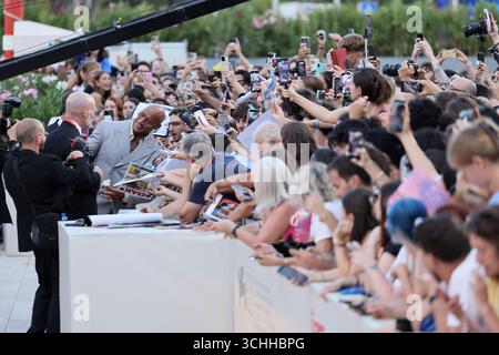 VENICE, ITALY - SEPTEMBER 01: Dwayne Johnson and Emily Blunt attends