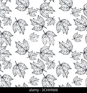Seamless vector pattern from viburnum leaves. The leaves are large and small, hand-drawn with ink. The illustration is suitable for printing on fabric Stock Vector