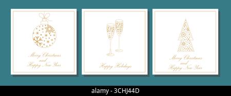 Christmas card in minimalism style. Geometric linear pattern with Christmas and Happy New Year. Christmas abstraction for greetings, invitations, bann Stock Vector