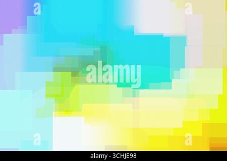 Bright abstract digital background with colorful pixelated squares in cyan, yellow, green and violet. Perfect for modern UI, posters, and tech themes. Stock Photo